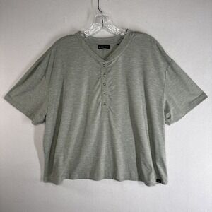 Prana Cropped Henley Tee Sage Green XXL Boho Yoga Casual Short Sleeve